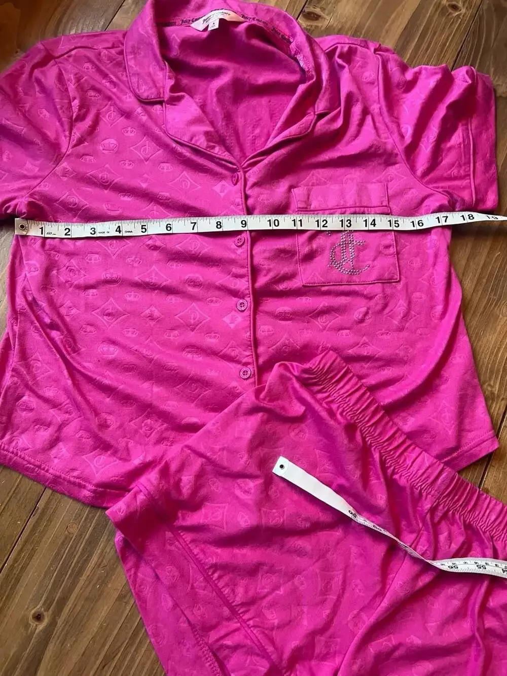 Juicy Couture Women's Two-Piece Short Sleeve Button-Down Pajama Set with Rhinest